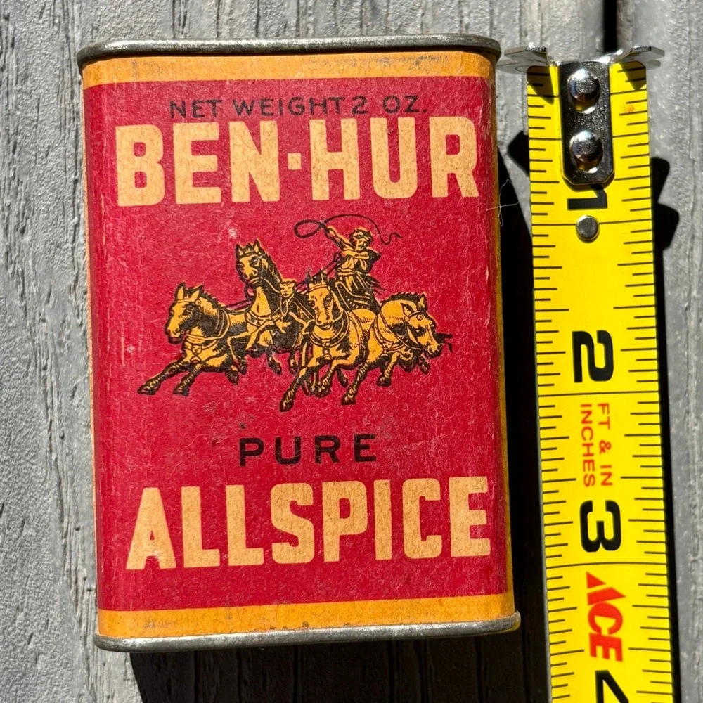 Ben-Hur Pure Allspice 2 oz Vintage Spice Tin Chariot Graphic Advertising Prop